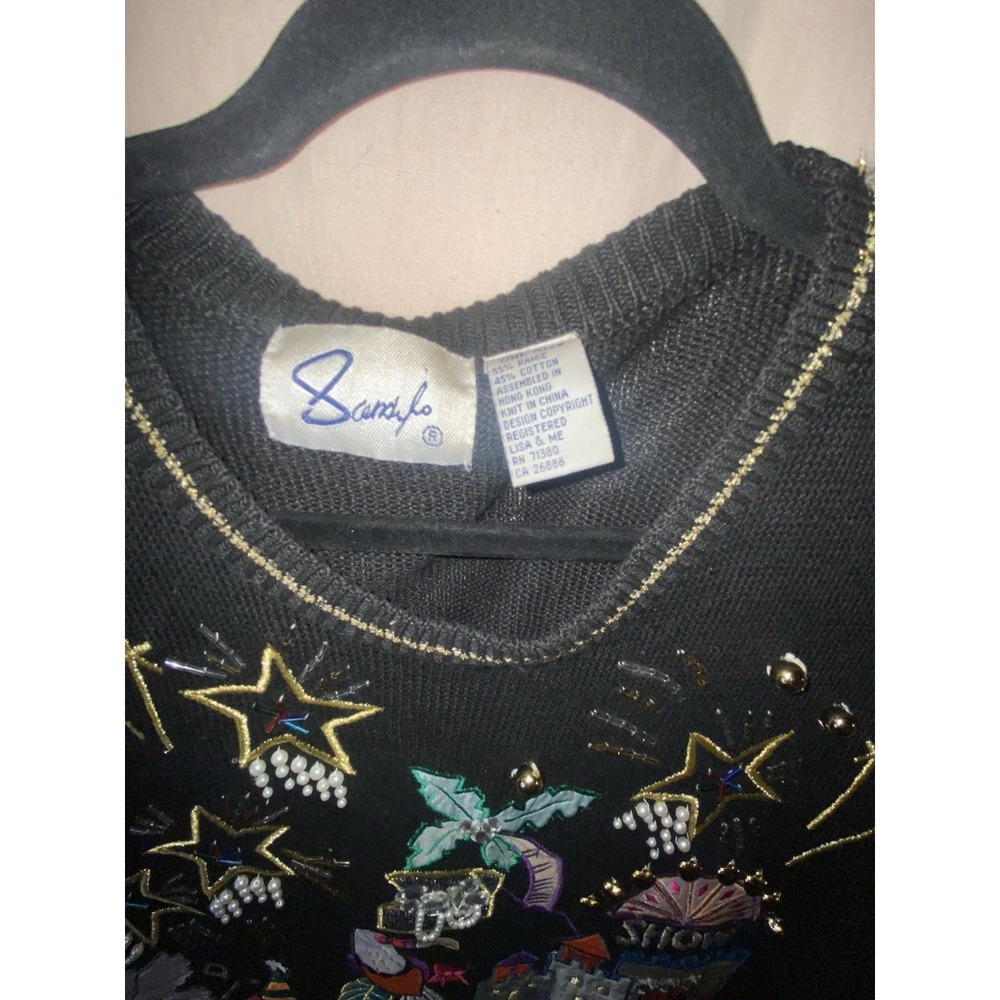 Vintage Las Vegas Casino Novelty Knit Sweater Black Embroidered One Size - Picture 6 of 12